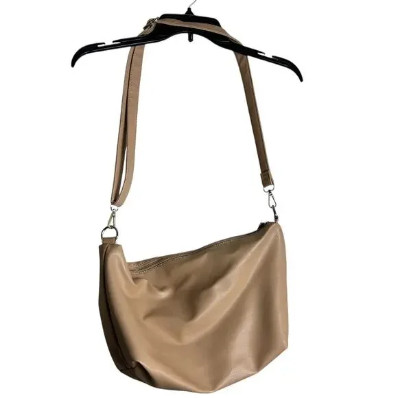 BCBG Paris Pebbled Faux Leather Tan Beige Crossbody Bag - Picture 4 of 6